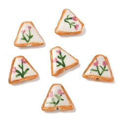 Фламинго Фарфоровые бусины ручной работы, бусины ручной работы, Треугольник с цветком, с эмалью, фламинго, 15~16x17~18x5~6 мм, отверстие : 1.4~1.5 мм