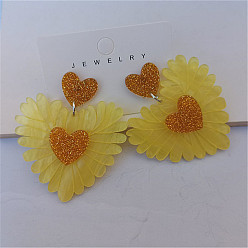 Золотистый Акриловые серьги-гвоздики в форме сердца, платина, золотые, 60x50 мм