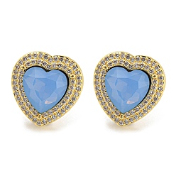 Светло-Синий Серьги-гвоздики в форме сердца из кубического циркония, серьги из латуни с покрытием из настоящего золота 18k, долговечный, без кадмия и без свинца, голубой, 16.5x16 мм