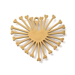 Золотой 201 подвески из нержавеющей стали, лазерная резка, подвеска в виде солнечного сердца, золотые, 26x30.5x1 мм, отверстие : 1.6 мм