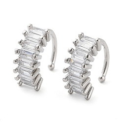 Платина Женские серьги-каффы из латуни с микропаве и цирконием, платина, 14.5x6 мм