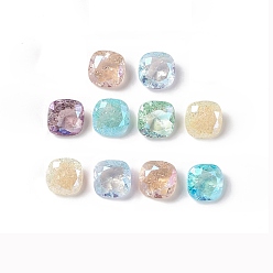 Mixed Color Crackle Moonlight Style K9 Glass Rhinestone Cabochons, Pointed Back, Square, Mixed Color, 8x8x4mm