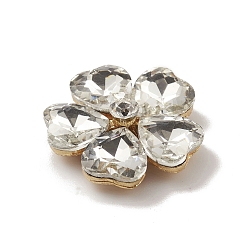Clear Alloy Cabochons, with Glass Rhinestone, Ligh Gold, Flower, Clear, 19x19x5.5mm
