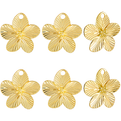 Настоящее золото 18K 6подвески из латуни с гальваническим покрытием, без кадмия и без свинца, долговечный, цветок, реальный 18 k позолоченный, 28x28x3 мм, отверстие : 3 мм