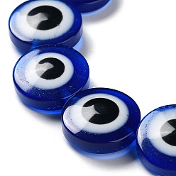 Dark Blue Resin Imitation Lampwork Beads Strands, Flat Round with Evil Eye, Dark Blue, 20x9mm, Hole: 1.4mm, about 20pcs/strand, 15.94 inch(40.5cm)