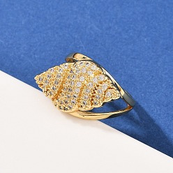 Настоящее золото 18K Манжеты из латуни с микро паве кубический цирконий для женщин, формы раковины, долговечный, стойки покрытие, реальный 18 k позолоченный, внутренний диаметр: регулируемый, 23.5 mm.