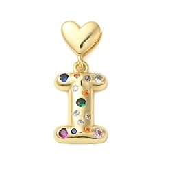 Letter I Покрытие стойки латунь микро паве прозрачные перданты из кубического циркония, без кадмия и без свинца, долговечный, реальный 18 k позолоченный, Буква "i", 31 мм, Кулон : 21x13x4 мм, отверстие : 6x3 мм