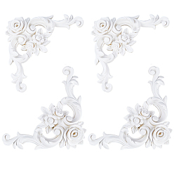 White PU Rose Carved Corner Decor, Ornate Wall Accent for Home & Furniture Decoration, White, 105x171x28mm