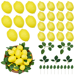 Желтый 50шт. пенопласт имитация лимона, имитация фруктов, для витрин и фото реквизита, с тканевым искусственным листом, желтые, 77~90x54~66x52.5~64 мм