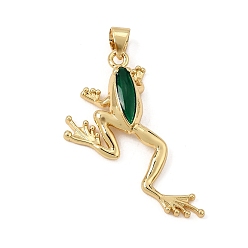 Grün Messing Emaille-Anhänger, Frosch Charme, Gestell, langlebig überzogen, cadmiumfrei und bleifrei, echt 18 k vergoldet, grün, 30x22x5.5 mm, Bohrung: 4x3.3 mm