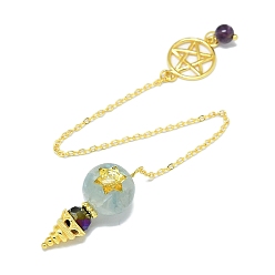 Аквамарин Круглый маятник из смолы, большие подвески, натуральный аквамарин, без кадмия и свинца, фурнитура из позолоченной латуни, конус очарование, 215 мм