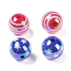 Mixed Color UV Plating Iridescent Acrylic Beads, Round with Stripe/Star, Mixed Color, 15.5mm, Hole: 2.5mm