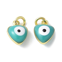 Средний Бирюзовый Латунь эмаль прелести, с целью перехода в кольце, без свинца и без кадмия, реальный 18 k позолоченный, сердце с оберегом от сглаза, средне бирюзовый, 9x7x4.5 мм, отверстие : 2.2 мм