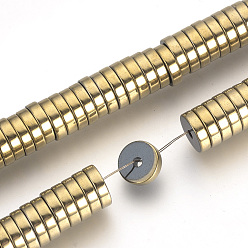 Chapado en Oro Ligero Galvanoplastia perlas de hematita sintéticas no magnéticas espaciadores hilos, perlas heishi, Disco redondo plano, chapado en oro de la luz, 6x2 mm, agujero: 1 mm, sobre 193 unidades / cadena, 15.7 pulgada
