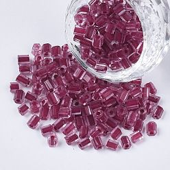 Medium Violet Red 6/0 Two Cut Glass Seed Beads, Hexagon, Transparent Inside Colours Rainbow, Medium Violet Red, 3.5~5x3.5~4mm, Hole: 1mm, about 4500pcs/bag