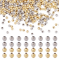 Позолоченный и Цвет Нержавейки 400шт 2 цвета 304 шарики из нержавеющей стали, круглые, настоящее золото и нержавеющая сталь, 2x2 мм, отверстие : 0.8 мм, о 200шт / цвет