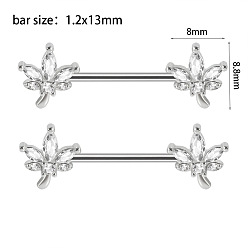 Цветок 304 Кольца для сосков из нержавеющей стали с прозрачным кубическим цирконием, булавки для пирсинга сосков, цвет нержавеющей стали, цветок, 8.5x8 мм, штифты : 13x1.2 мм