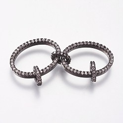 Черный Цвет Металла Латунь микро проложить кубический цирконий звенья кольца, овальные, прозрачные, металлический черный , 46x15x2 мм, отверстие : 2x3 мм