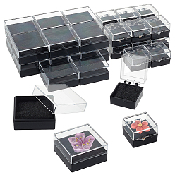 Черный 32 шт. 2 стили пластиковых презентационных коробок для хранения и демонстрации значков, с пеной, Прямоугольник и квадрат, чёрные, 30.5~42.5x38~42.5x21.5~22 мм, 16 шт / стиль