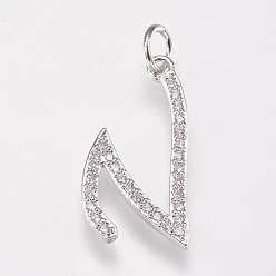 Letter V Brass Micro Pave Cubic Zirconia Letter Pendants, Letter.V, 10x20x2mm, Hole: 3mm