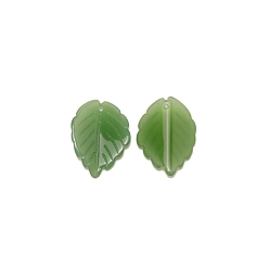 Dark Green Glass Pendants, Leaf Charms, Dark Green, 24x17.5x4.5mm, Hole: 1.2mm