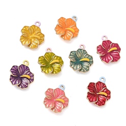 Couleur Mélangete Pendentifs en émail , charmes de fleurs, or, couleur mixte, 18.5x15.5x3.5mm, Trou: 1.6mm