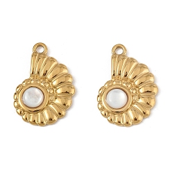 Белый Дым 304 подвески из нержавеющей стали, формы раковины, с кошачий глаз, вакуумные покрытия, реальный 18 k позолоченный, серый, 26.5x19x4.5 мм, отверстие : 2 мм