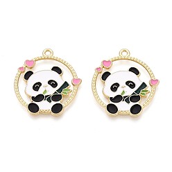 Разноцветный Подвески из эмали и сплава, плоские круглые и панда-подвески, золотой свет, красочный, 29.5x26.5x1.5 мм, отверстие : 1.8 мм