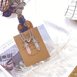 Pink 2шт. стеклянные двухгранные заостренные пули-подвески для пар с магнитными застежками в форме сердца, ожерелья из сплава цепей для женщин, платина, розовые, 17.72 дюйм (45 см)