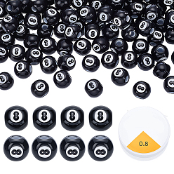Черный Наборы для самостоятельного изготовления браслетов/ожерельев, включают бильярд 8 акриловые бусины, эластичная нить с круглым кристаллом, чёрные, 12 мм, отверстие : 4 мм