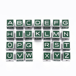 Letter A~Z 304 из нержавеющей стали бусы, с эмалью, розовые, куб с письмом, цвет нержавеющей стали, Письмо ~ Z, 7x7x7 мм, отверстие : 2 мм