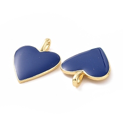 Midnight Blue Brass Enamel Pendants, Long-Lasting Plated, Real 18K Gold Plated, Heart, Midnight Blue, 24x19x1.5mm, Hole: 6x3mm