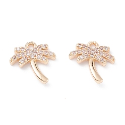 Light Gold Rack Plating Brass Micro Pave Cubic Zirconia Charms, Long-Lasting Plated, Coconut Tree, Light Gold, 11.5x11.5x2mm, Hole: 1.2mm