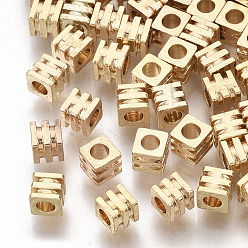 Real 18K Gold Plated Brass Beads, Cube, Nickel Free, Real 18K Gold Plated, 3x3x3mm, Hole: 1.6mm