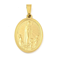 Золотой Ионное покрытие (ip) 304 подвески из нержавеющей стали, очарование религиозной темы, овальные с рисунками " virgin mary", золотые, 24x16x2~2.5 мм, отверстие : 5x3 мм