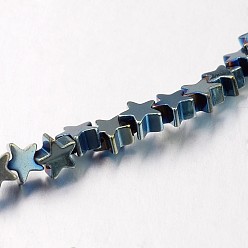 Зеленое Покрытие Гальванизировать немагнитных синтетический гематит нитей бисера, звезда, зеленый покрытием, 4x4x2~3 мм, отверстие : 1 мм, около 117 шт / нитка, 15.7 дюйм