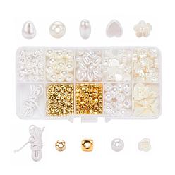 (52) Непрозрачная лаванда Сделай сам комплект украшений, браслет с бусинами из абс-пластика имитация жемчуга, пластиковые бусины ccb и вощеный шнур из хлопковой нити, разноцветные, 385 шт / коробка