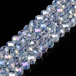 Мята молочно-белая Стеклянные бусины с гальваническим покрытием , имитация нефрита, с покрытием AB цвета, граненые, рондель, мятный крем, 6x5 мм, отверстие : 1 мм, около 80~85 шт / нитка, 38~40 см