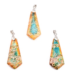 Золотистый Кулоны из натуральной императорской яшмы, с медными петлями, воздушный змей, окрашенные, золотые, 42x15.1x5.8 мм, отверстие : 4.7x4 мм