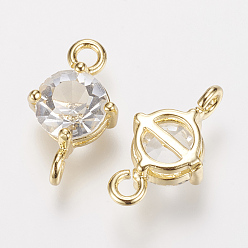 Золотой Латунные соединители со стразами, плоско-круглые, золотые, 15x9x5 мм, отверстие : 2 мм