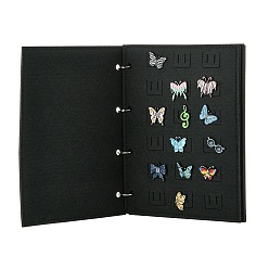 Черный 1шт. фетровый блокнот с отрывными листами, книга для хранения значков ювелирных изделий, с железным кольцом, прямоугольные, чёрные, чёрные, 26x20x2.5 см