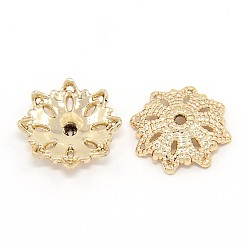 Light Gold Tapas de cuentas de flor de filigrana de aleación, la luz de oro, 15x3 mm, agujero: 1 mm