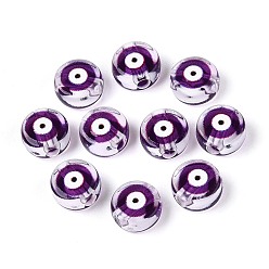Фиолетовый Печатные прозрачные акриловые бусины, плоские круглые с сглаза, фиолетовые, 7x4 мм, отверстие : 1.8 мм
