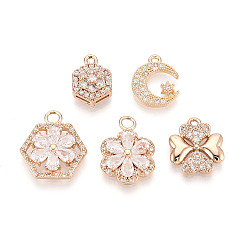 Прозрачный Латунные микро проложить кубического циркония подвески, разнообразные, золотые, прозрачные, 13.5~18x9.5~16x2~6 мм, отверстие : 1.4~2.5 мм