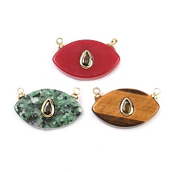 Смешанные камни Подвески из натуральных смешанных драгоценных камней в форме конского глаза, с латунными микро проложить кубических выводы циркония, реальный 18 k позолоченный, без кадмия и без свинца, стойки покрытие, долговечный, разноцветные, смешанные окрашенные и неокрашенные, 14x20x5 мм, отверстие : 1.4 мм