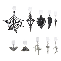 Античное Серебро 10шт 10 стили пластиковые мобильные пылезащитные заглушки, с акриловой и легированной эмалью и 201 подвесками из нержавеющей стали, меч и крест и моль, античное серебро, 25~66 мм