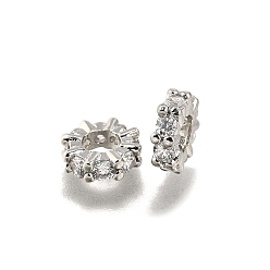 Платина Латунные микропаве из прозрачного кубического циркония, стойки покрытие, долговечный, без свинца и без кадмия, плоско-круглые, платина, 7.5x2.5 мм, отверстие : 3.5 мм