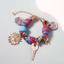 Разноцветный Браслеты с подвесками из сплава в богемном стиле, плетеные браслеты из полиэфирного шнура для женщин, ключ и подсолнух, красочный, 7-1/2 дюйм (19 см)