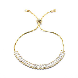 Clear Brass Cubic Zirconia Bolo Tennis Bracelets, Slider Box Chains Bracelets, Golden, Clear, 10-1/4 inch(26cm)