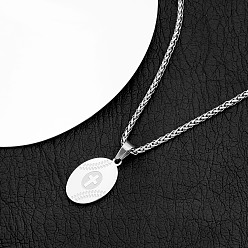 Baseball Sports 304 Stainless Steel Cross Oval Pendant Necklaces, Stainless Steel Color, Tarnish Free, Baseball, 23.62 inch(60cm)